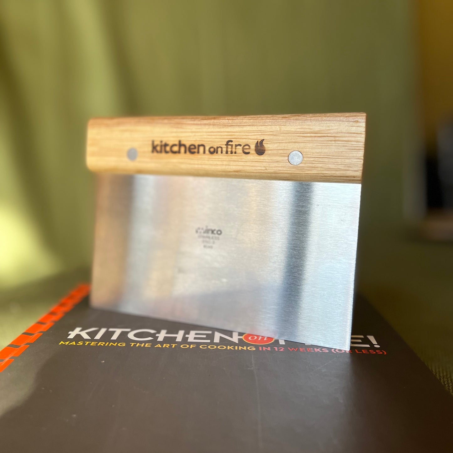 Stainless Steel Bench Scraper with Wooden Handle – Ideal for Dough and Food Prep - Kitchen on Fire STORE