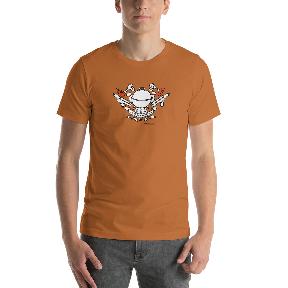 Fire Up the Grill: Lords of Barbecue Short-Sleeve Unisex T-Shirt for BBQ Lovers. - Kitchen on Fire STORE