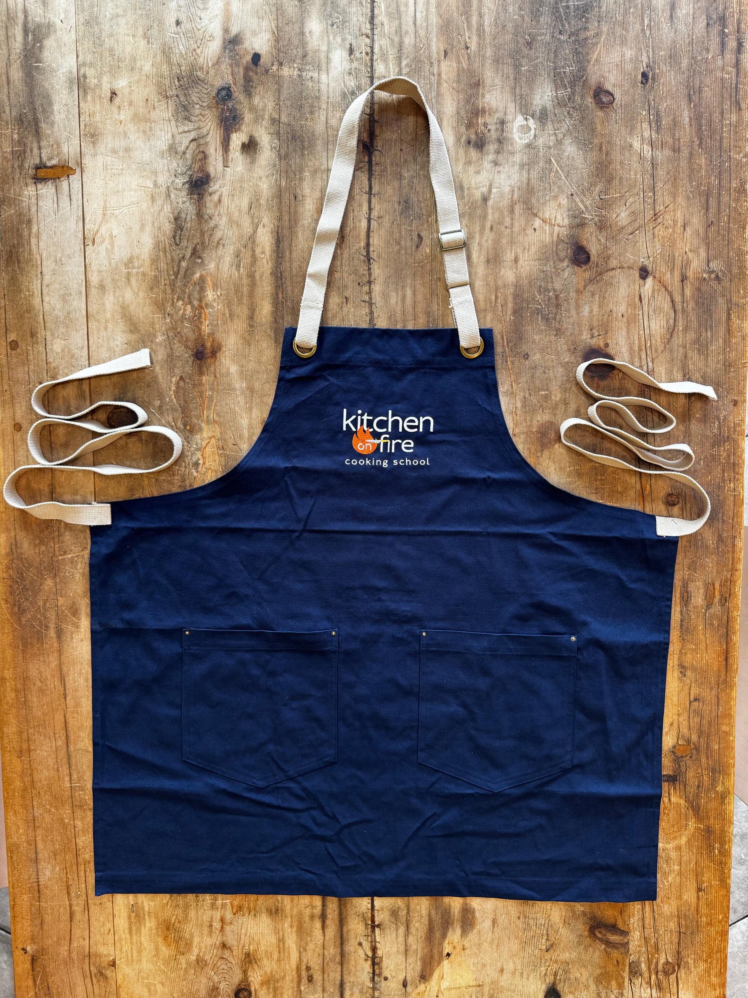 Full-Length Cotton Canvas Apron – Antique Brass Rivets & Grommets - Kitchen on Fire STORE